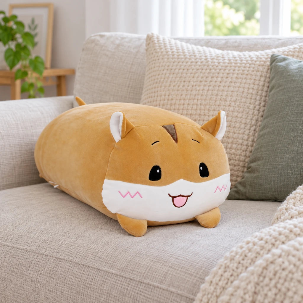 Cojín De Peluche Almohada Animal Alargado Hámster Marrón