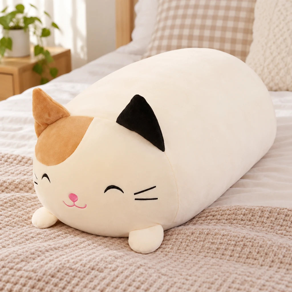 Cojin De Peluche Gato Alargado Cilíndrico