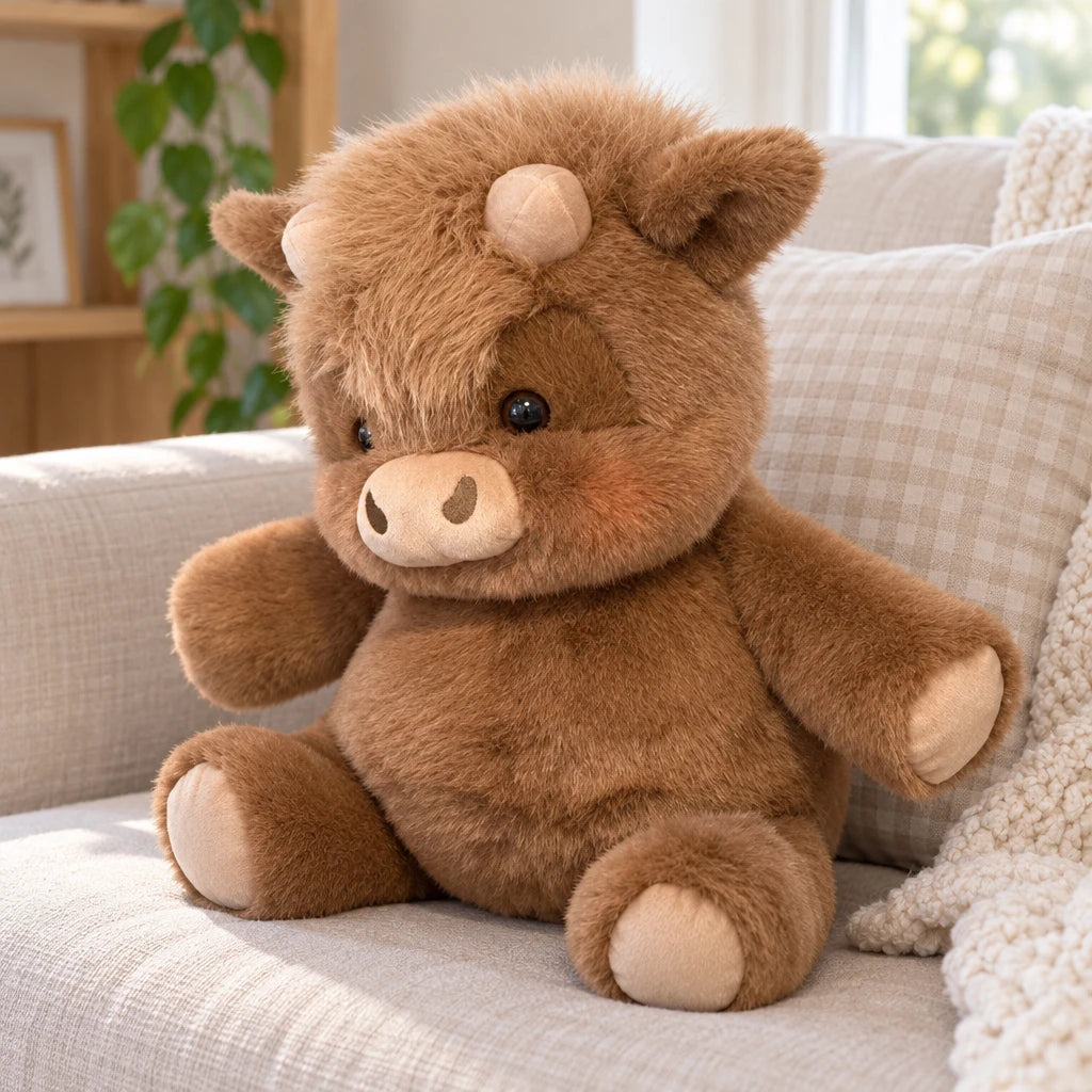 Cojín Peluche Cerdito Marrón Oscuro