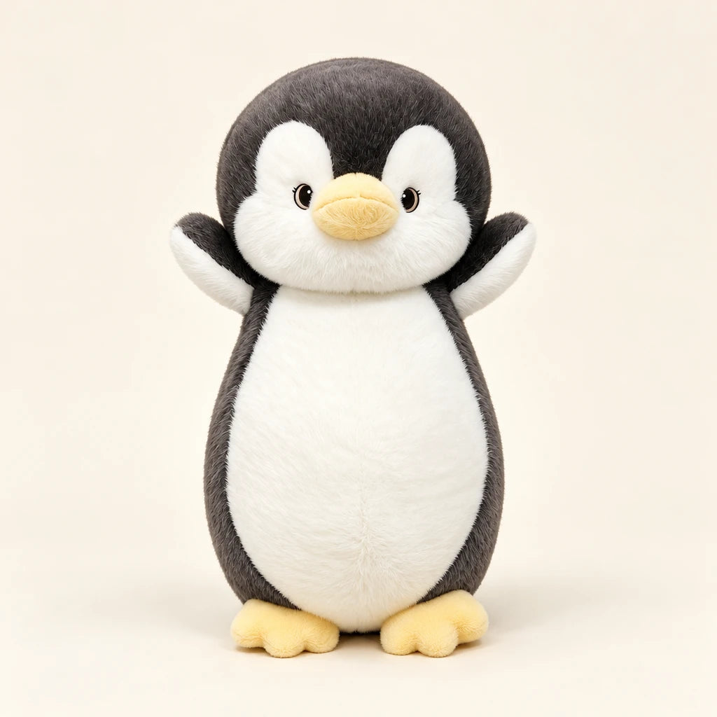 Cojín Peluche Pingüino Gris Y Blanco