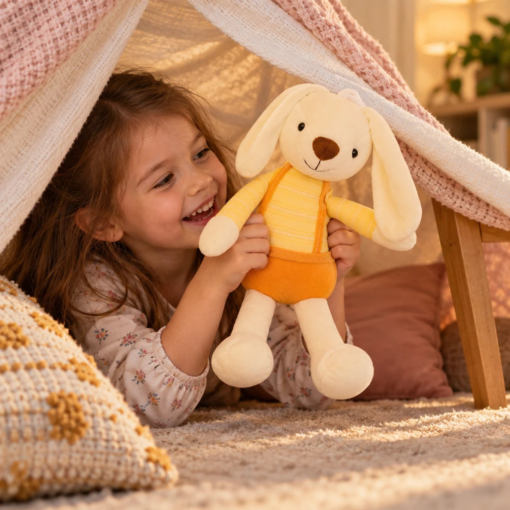 Conejo De Peluche Amarillo Con Tirantes Orejas Largas