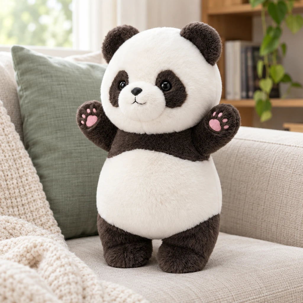 Muñeco De Peluche De Oso Panda De Pie En Blanco Y Negro