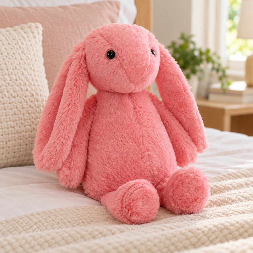 Peluche De Conejo Rosa Con Orejas Largas
