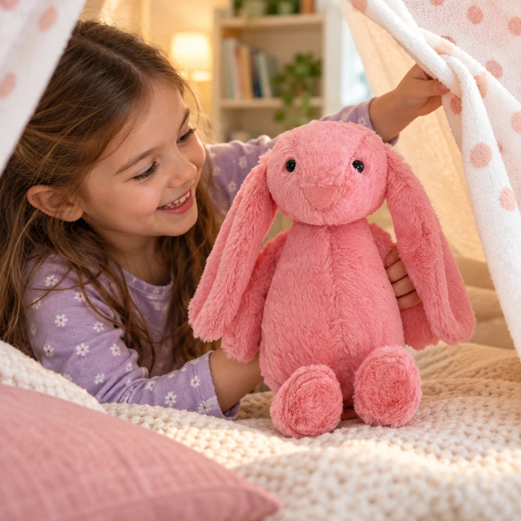 Peluche De Conejo Rosa Con Orejas Largas