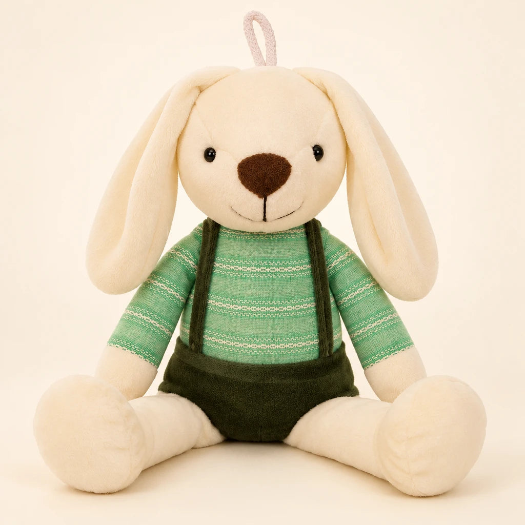 Peluche De Conejo Verde Con Peto Orejas Largas