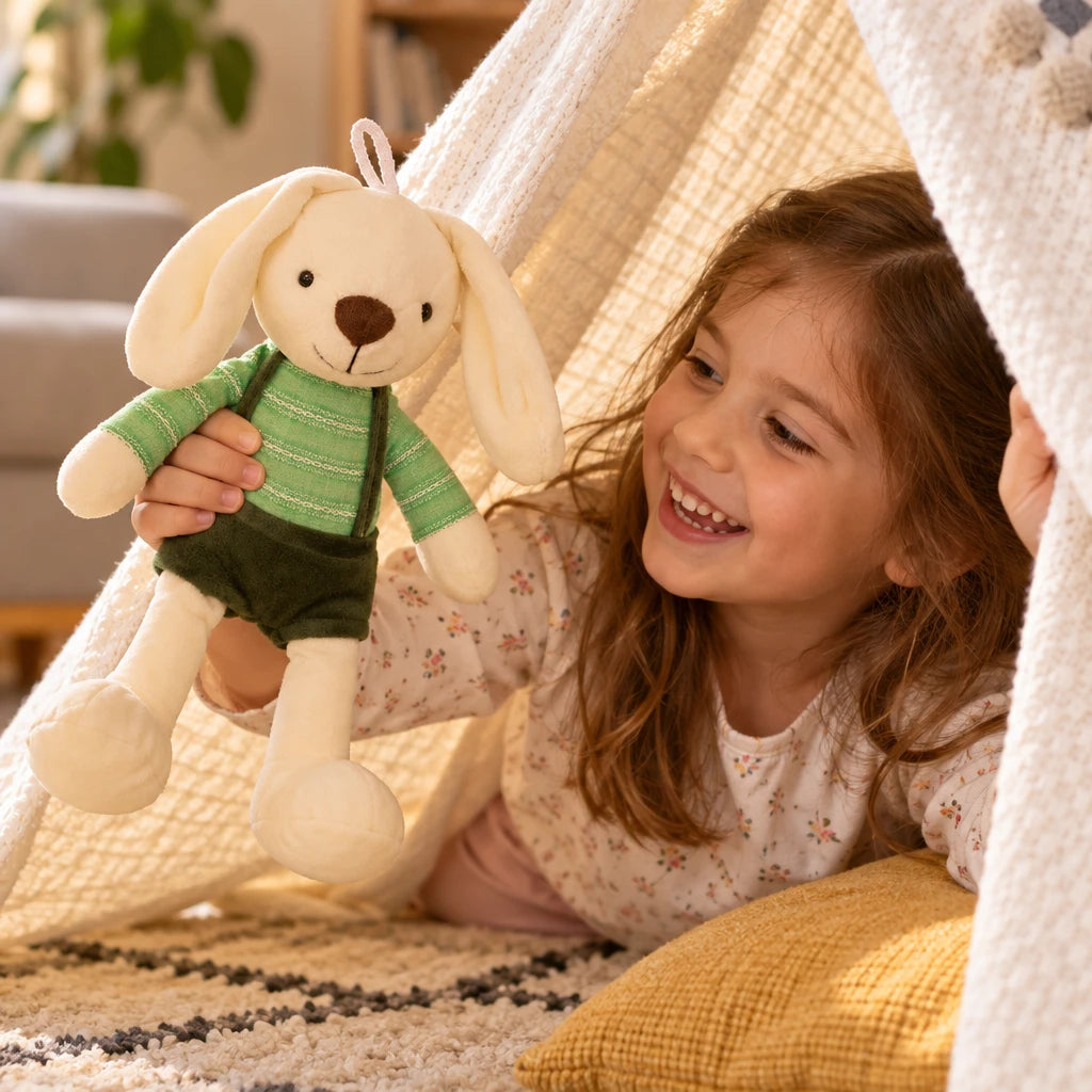 Peluche De Conejo Verde Con Peto Orejas Largas