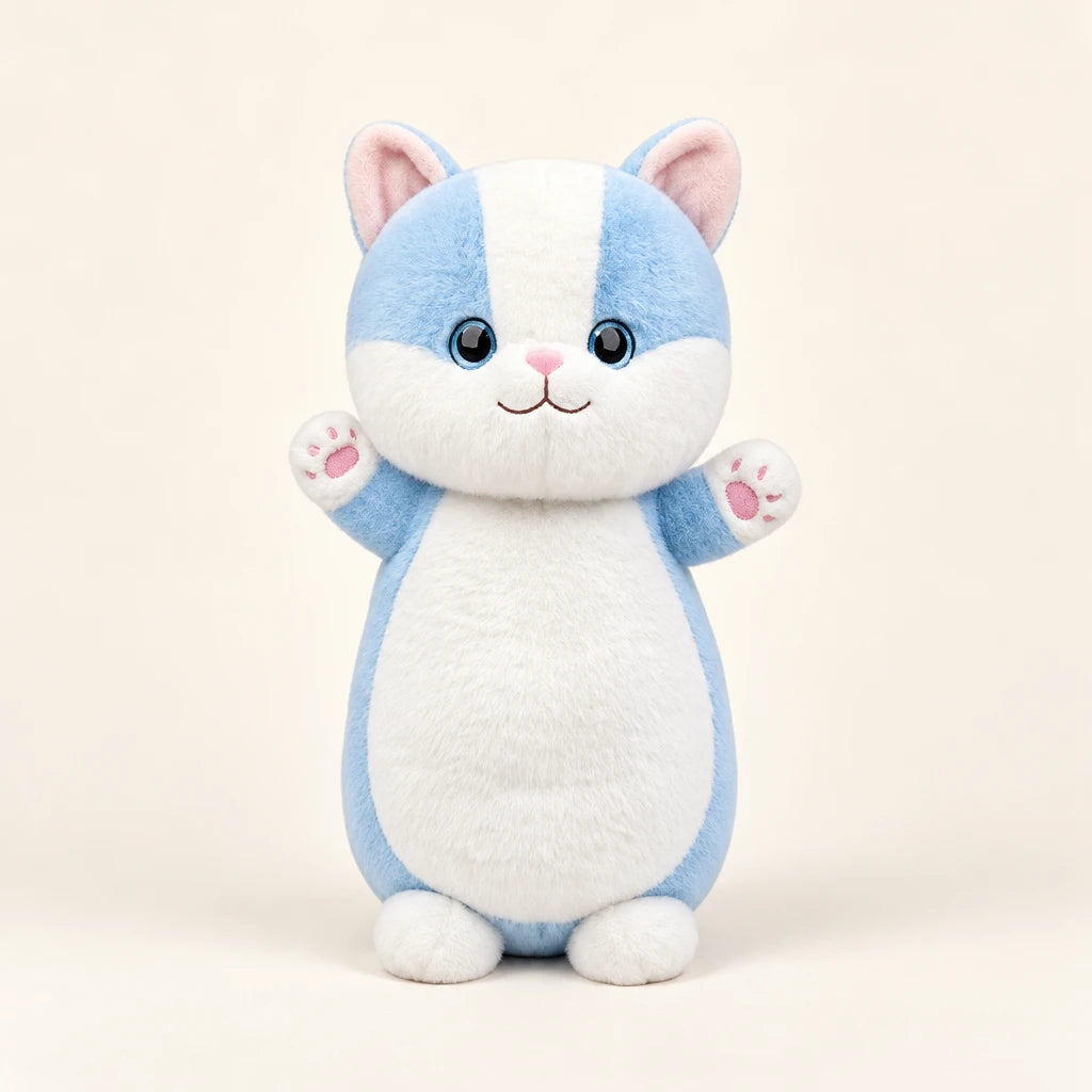 Peluche De Gato Azul Y Blanco