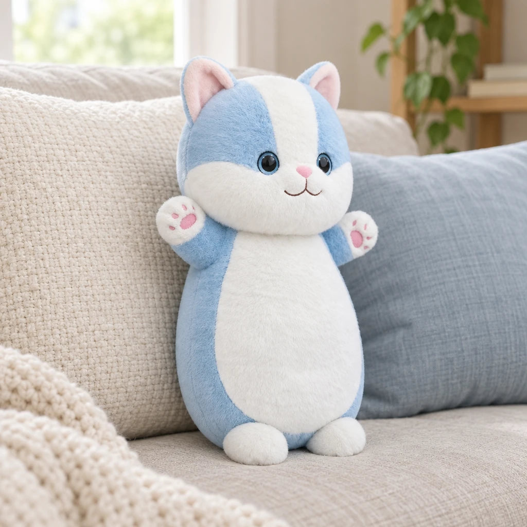 Peluche De Gato Azul Y Blanco