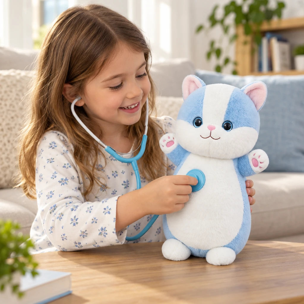 Peluche De Gato Azul Y Blanco