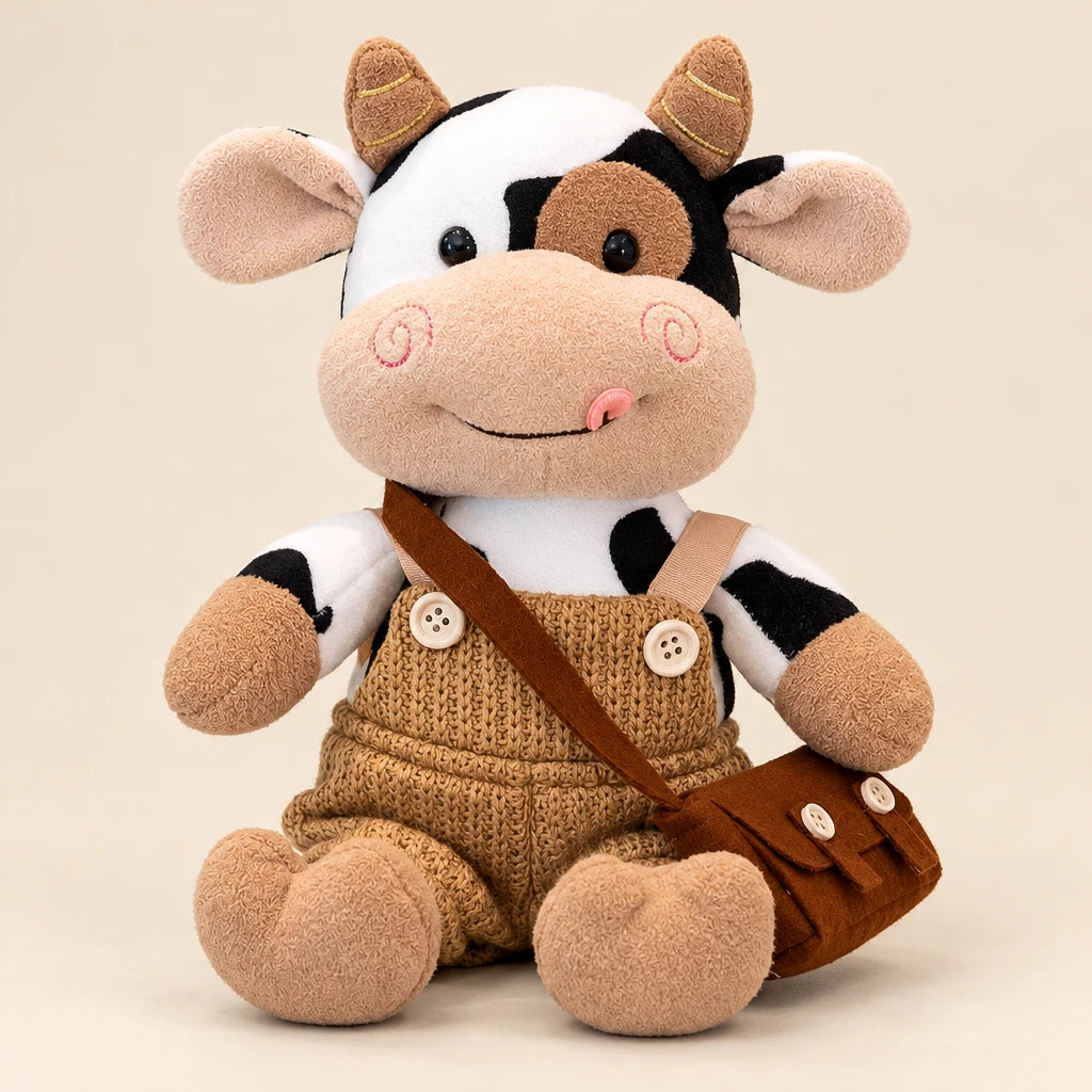 Peluche De Vaca Con Peto Y Bolso