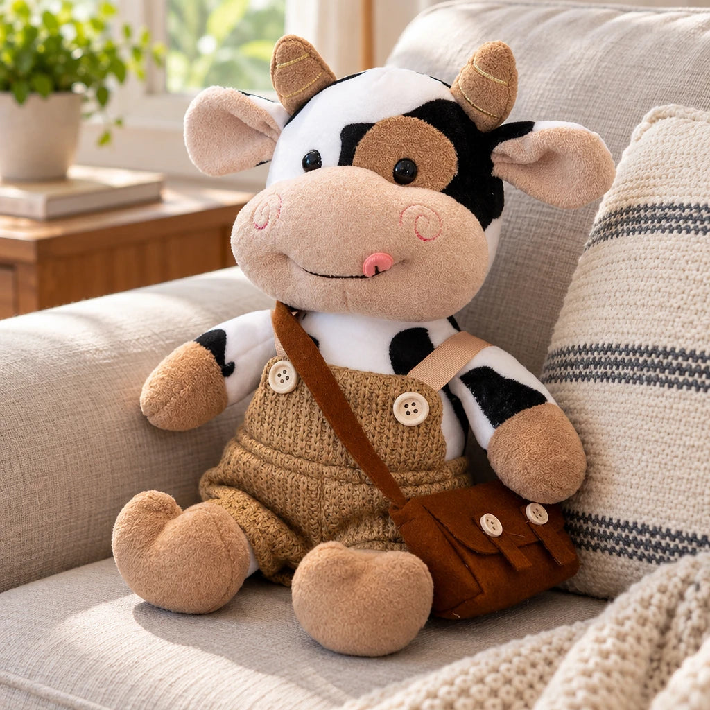 Peluche De Vaca Con Peto Y Bolso