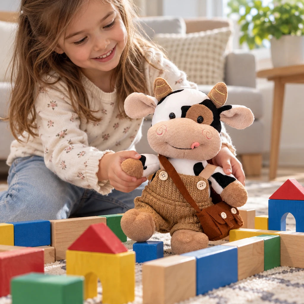 Peluche De Vaca Con Peto Y Bolso