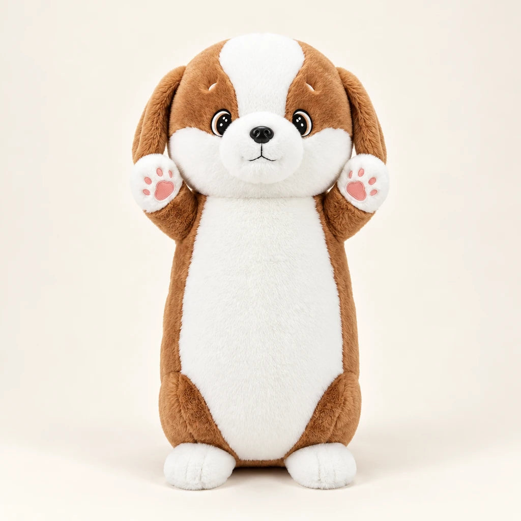 Peluche Muñeco Cojín Perro Suave Marrón Y Blanco