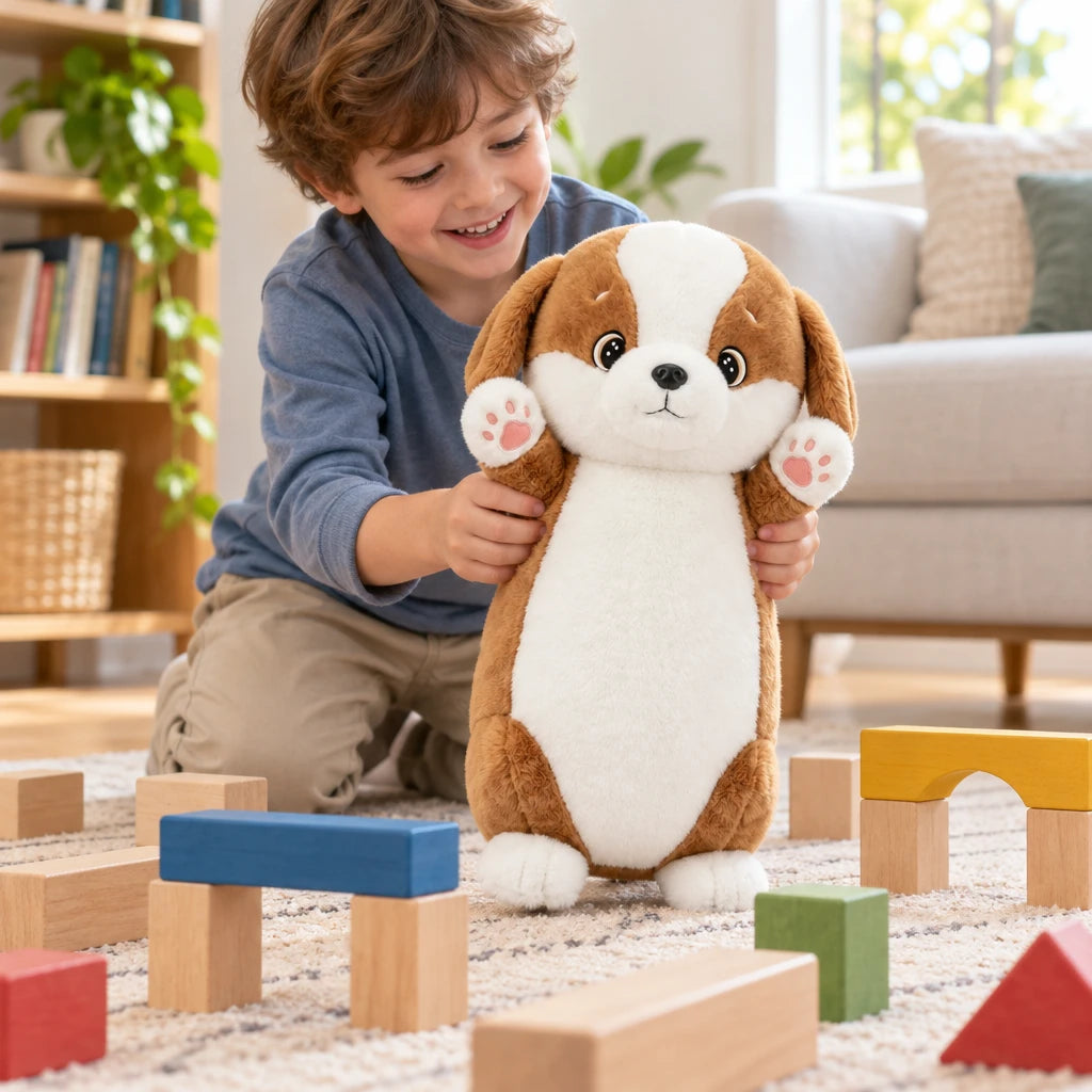 Peluche Muñeco Cojín Perro Suave Marrón Y Blanco